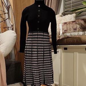 Long Sleeve Sheath SweaterDress with Turtleneck and Pleated Skirt XS dr2